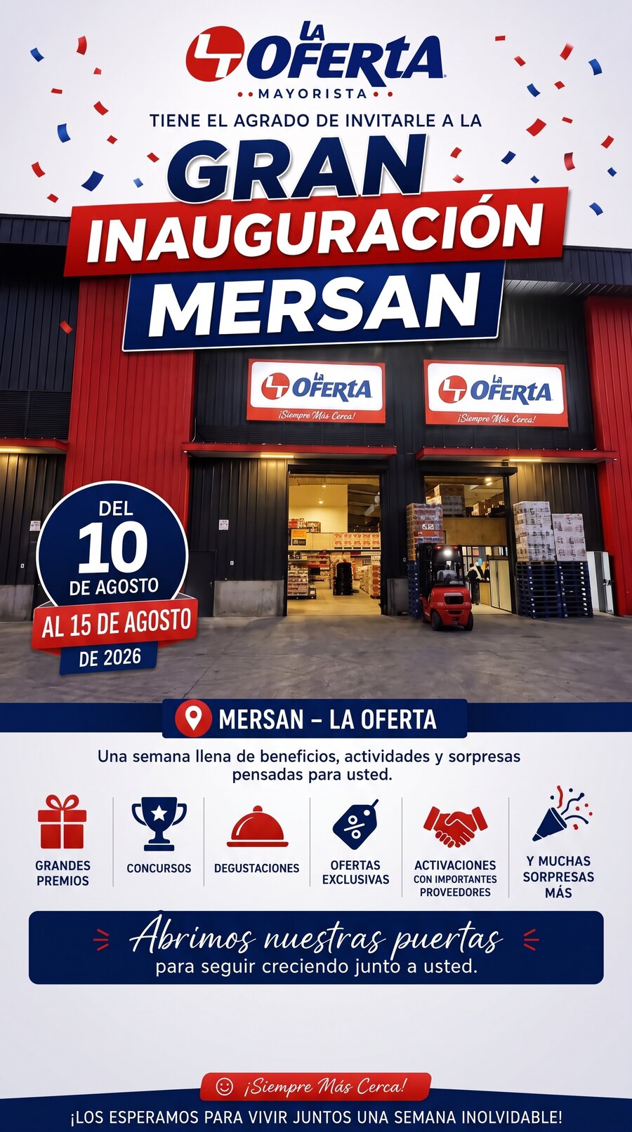 Invitación Gran Inauguración Mersan – La Oferta, del 10 al 15 de agosto de 2026